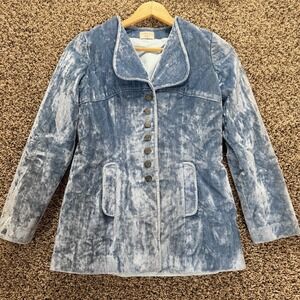 Crushed Velvet Blazer Victorian Inspired Blue Romantic Jacket Women *XS Handmade
